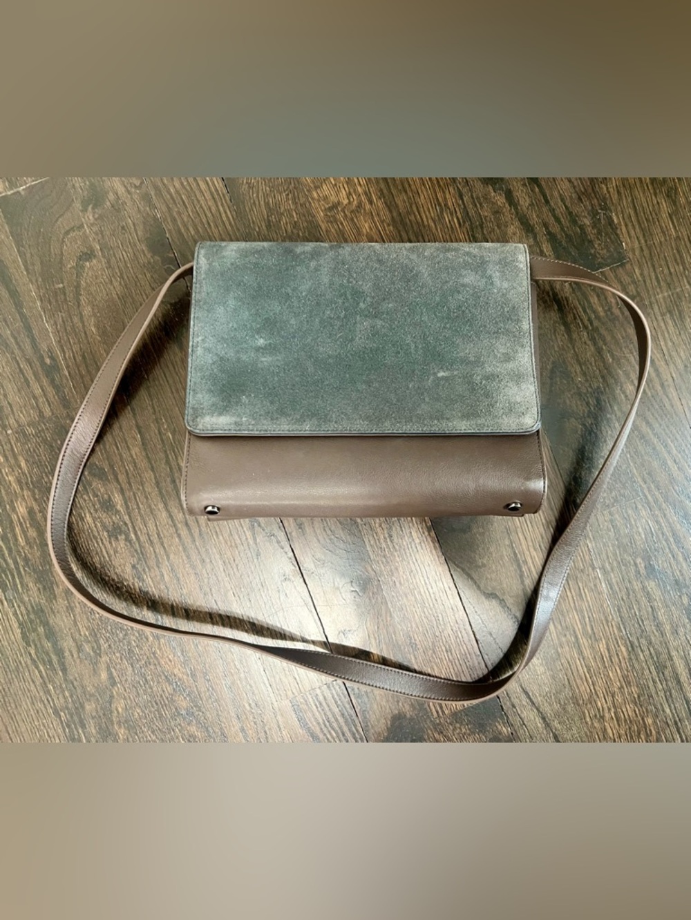 Everlane Brown Leather Crossbody with Gray Suede Flap